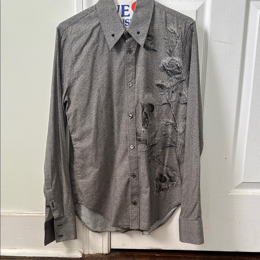 Men's Alexander McQueen Gray Embroidered Shirt